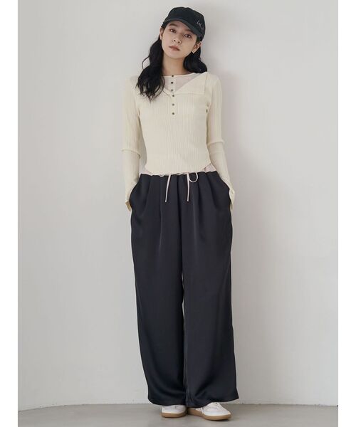 LAGUNAMOON（ラグナムーン） パンツ ウエストドロストサテンパンツ