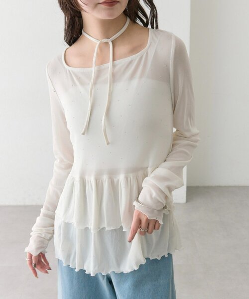 mystic ドットティアードプルオーバー　ホワイト　ドット mystic（ミスティック） tシャツ 「お気に入り1万3千人突破！」ドット