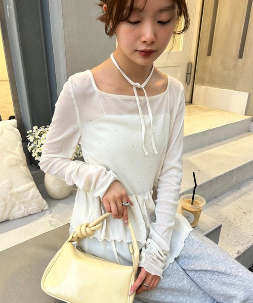 tシャツ 「レイヤードスタイルに」「IVO / レース / ラインストーン」ドットティアードプルオーバー レディースの画像