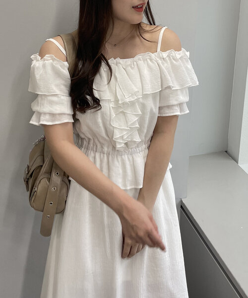 「continuer de NICE CLAUP」 半袖ワンピース FREE オフホワイト レディース_画像2