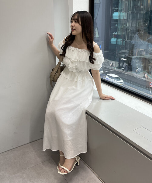 「continuer de NICE CLAUP」 半袖ワンピース FREE オフホワイト レディース_画像4
