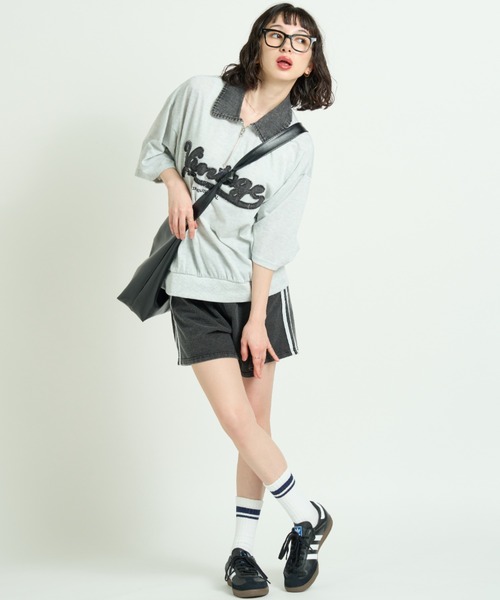 A.D.C.L. tシャツ 半袖 襟デニム ハーフジップ 半袖プルオーバー