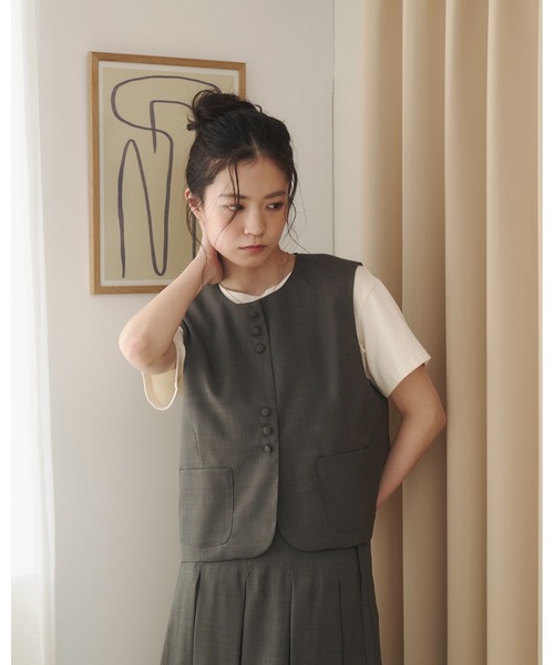 neau ベスト　ジレ　オリーブ moi tytto（モイテュット） ベスト ジレ トリプルボタンベスト