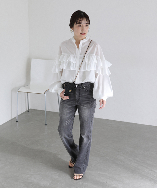 ブラウス シャツ 「洗える」ダブルフリルシャツ レディースの画像