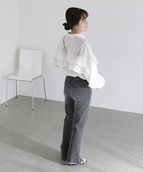 ブラウス シャツ 「洗える」ダブルフリルシャツ レディースの画像
