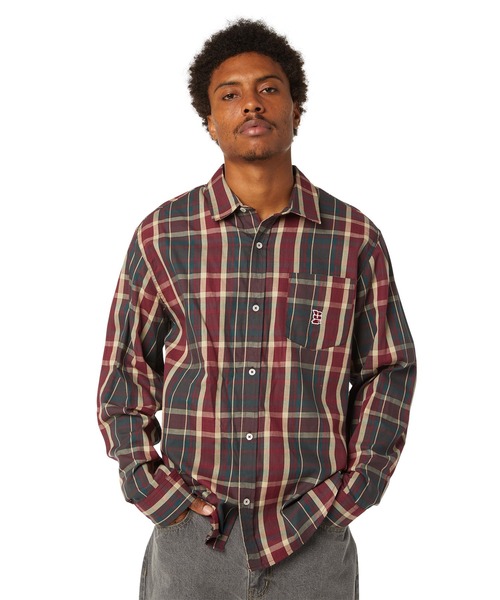 「HUF」 長袖シャツ L ワインレッド メンズの画像