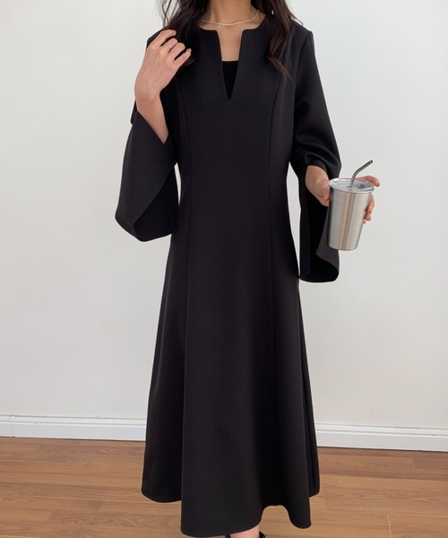 「ECLIN」 7分袖ワンピース M ブラック レディース_画像5