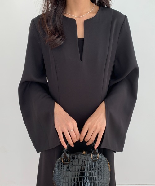 「ECLIN」 7分袖ワンピース M ブラック レディース_画像7