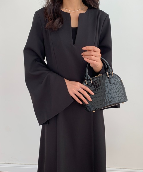 「ECLIN」 7分袖ワンピース M ブラック レディース_画像8