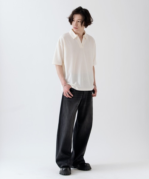 NULL ポロシャツ 半袖 「nl」「Unisex」鹿の子 スキッパーポロシャツ