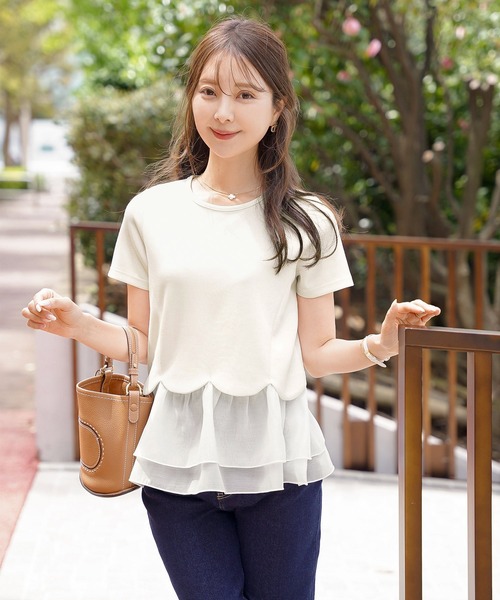 le reve vaniller（ル レーヴ ヴァニレ） tシャツ 裾スカラップ 異素材 