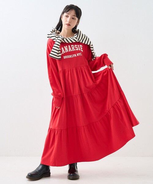 「FREAK'S STORE」 長袖ワンピース フリ- グレー レディース_画像2