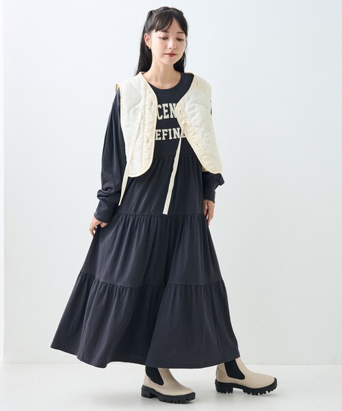 「FREAK'S STORE」 長袖ワンピース フリ- グレー レディース_画像3