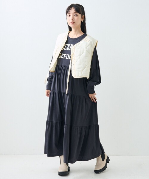 「FREAK'S STORE」 長袖ワンピース フリ- グレー レディース_画像7