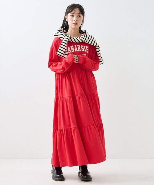 「FREAK'S STORE」 長袖ワンピース フリ- グレー レディース_画像9