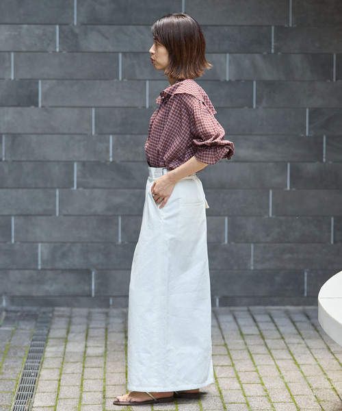 IENA（イエナ） ブラウス シャツ BLACK チェックフリルブラウス