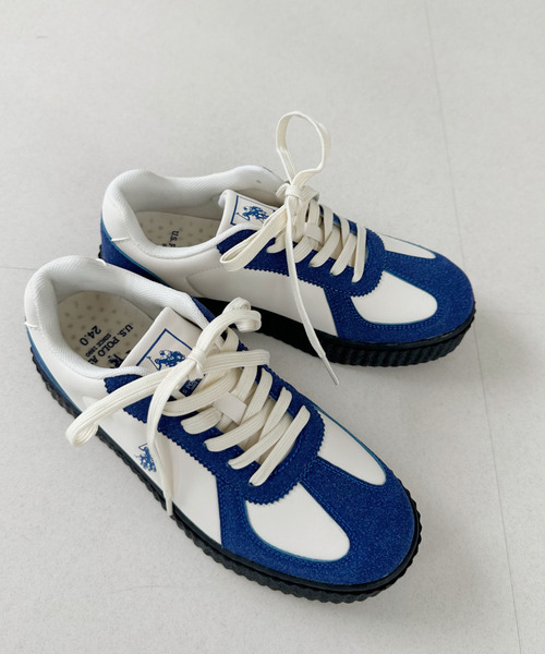 「U.S. POLO ASSN.」 ローカットスニーカー 22.5cm ホワイト×グリーン レディース_画像9