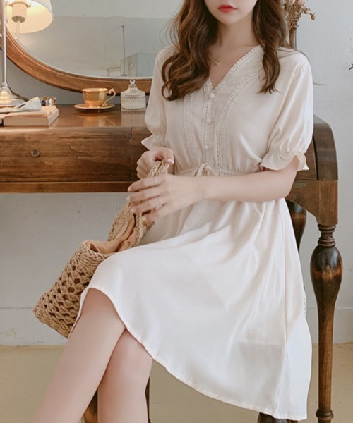 ★セール／即発♪★美しいシルエットDVF V Neckワンピース★ Olive Green Deep V Neck One-Piece – LOGINSUMMER
