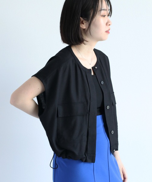 ベスト ジレ ドロストフレンチスリーブショートベスト レディース ABITOKYO ベスト ジレ ドロストフレンチスリーブショートベスト