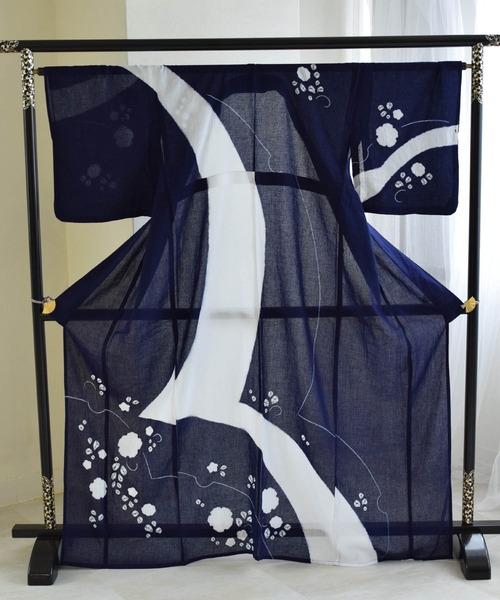 浴衣　有松絞り　一目鹿の子絞り　連続柄　紺 楽天市場】＜9/30まで5％OFF＞【フリーサイズ】浴衣 有松絞り