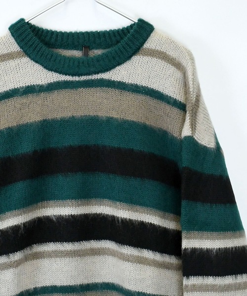 マルチボーダー/リブニット/クルーネック/長袖 /スリム/ WETTEMPT｜ウィテンプト】CREW NECK MULTI BORDER LONG TEE