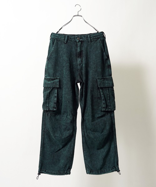ワイドパンツ カーゴパンツ ケミカルウォッシュ オーバーダイ ワイド