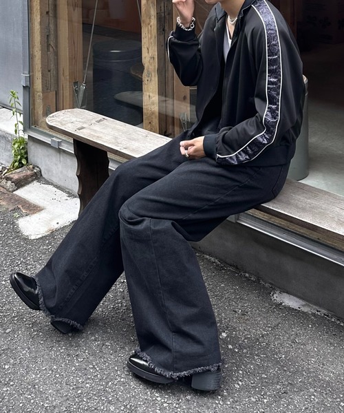 ワイドデニムパンツ バギー ジーンズ 古着風 ストリート お洒落 ジーンズ 膝ZIP ワイドバギーパンツ / Knee ZIP Wide Baggy