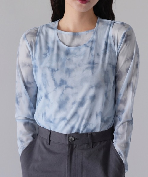 tシャツ sheer marble layered tops レディース