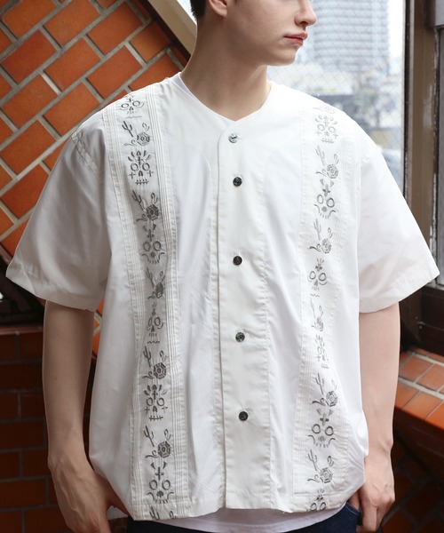 HOUSTON キューバシャツ 白 HOUSTON シャツ ヒューストン BOTANICAL EMB CUBA SHIRT