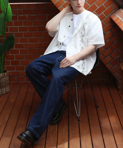 HOUSTON キューバシャツ 白 HOUSTON シャツ ヒューストン BOTANICAL EMB CUBA SHIRT