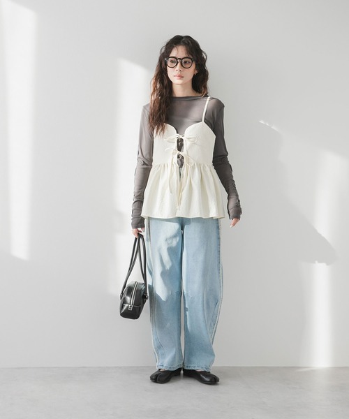 Roca Wear フリンジカーブデニムパンツジーンズウォッシュド無地 rectangle ジーンズ デニム デニムパンツ フリンジカーブデニム