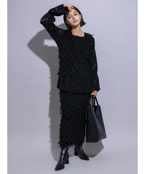 ブラウス シャツ 「Atelier Noir」フリンジチュールVネックベスト（セットアップ可） レディース Te chichi ブラウス シャツ 「Atelier Noir」フリンジチュールV