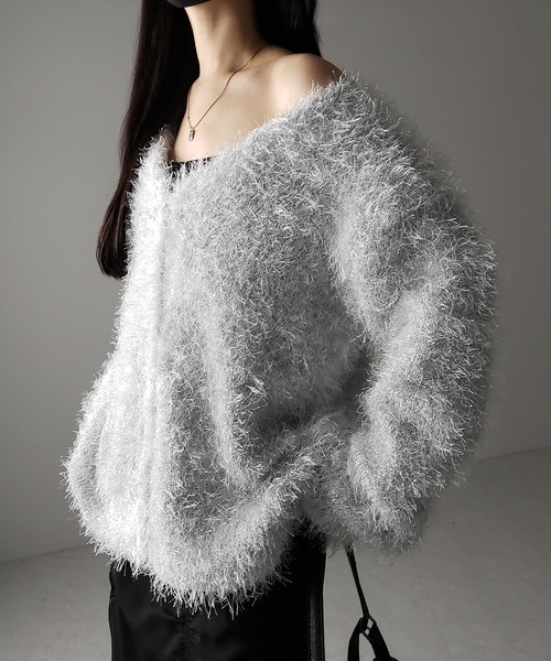 カーディガン 「 ２color 」ラメシャギーオーバーニットカーディガン ／ rame shaggy over knit cardigan レディース
