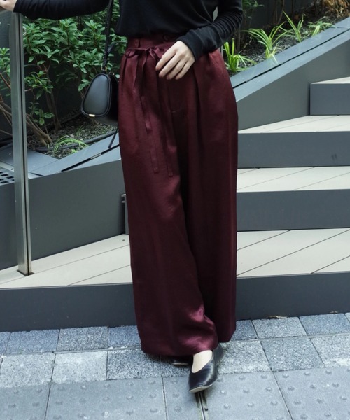 ワイドパンツ パンツ ヴィンテージサテンワイドパンツ 「低身長・小柄女性」 レディースの画像