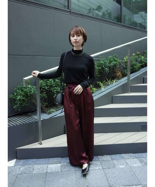 ワイドパンツ パンツ ヴィンテージサテンワイドパンツ 「低身長・小柄女性」 レディースの画像