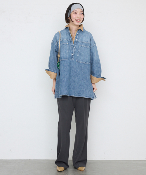 SLOBE IENA フィールドオーバーチュニック ブルー SLOBE IENA ブラウス シャツ LE DENIM フィールドオーバー
