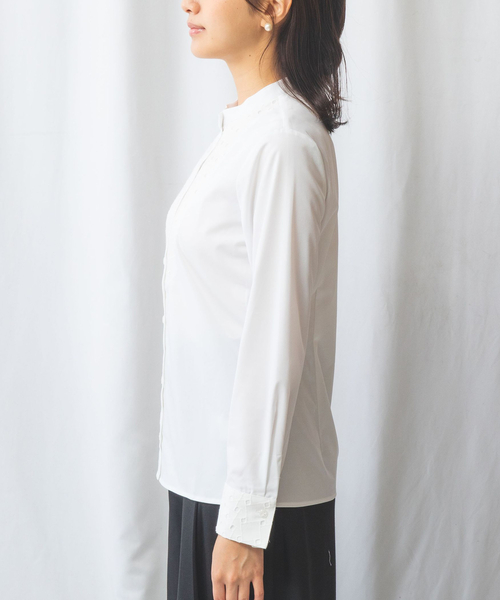 【NARACAMICIE】フロントレースバンドカラー長袖ブラウス NARACAMICIE ブラウス シャツ 「NARACAMICIE」フロントレース