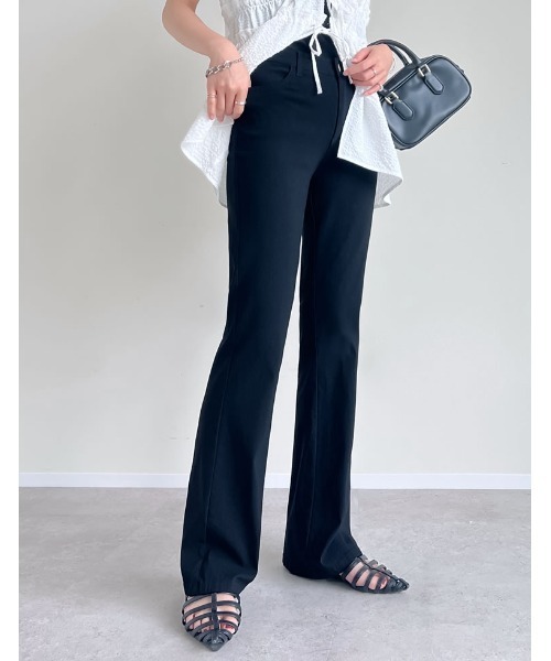 美品　UNTITLED　セットアップ　フレアパンツ　Ｓ　黒　ストライプ　日本製 美品 UNTITLED セットアップ フレアパンツ S 黒 ストライプ