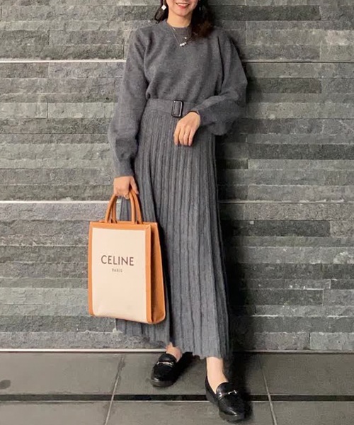 ニット セーター ベルト付きニットセットアップ長袖 3点セット