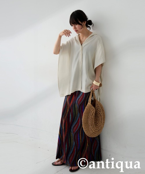 antiqua ブラウス シャツ リネンタッチトップス レディース