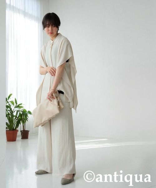 ブラウス シャツ リネンタッチコンパクトトップス レディース antiqua ブラウス シャツ リネンタッチトップス レディース