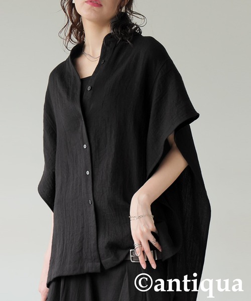 antiqua ブラウス シャツ リネンタッチトップス レディース