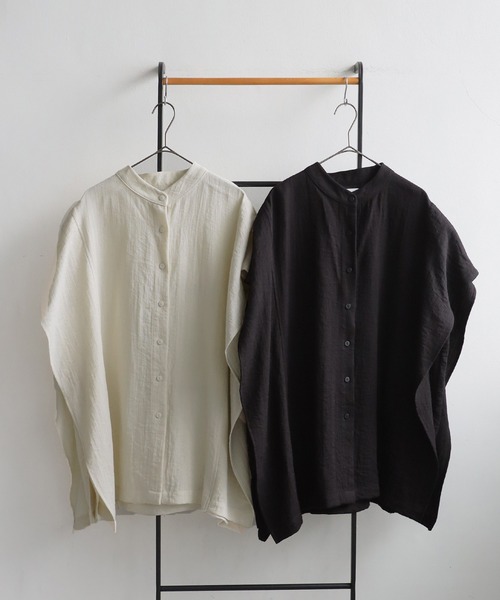 ブラウス シャツ リネンタッチコンパクトトップス レディース antiqua ブラウス シャツ リネンタッチトップス レディース