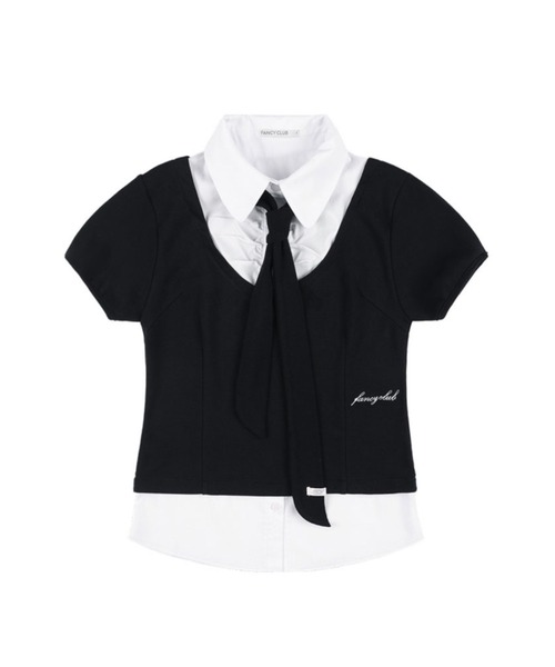 FANCY CLUB ■ Preppy Ribbon Tie Shirt FANCY CLUB ブラウス シャツ 「FANCY CLUB」PREPPY RIBBON TIE