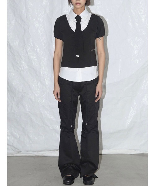 トップス FANCY CLUB Preppy Ribbon Tie Shirt BLACK FANCY CLUB】PREPPY RIBBON TIE SHIRT / 【ファンシークラブ
