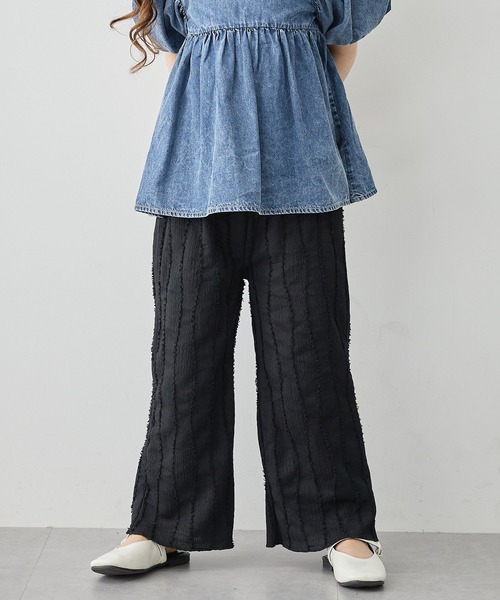 ハンドメイド子供袋　フレアシャツ、フリルパンツ120 pairmanon パンツ 「リブコットン100」リブ素材 裾フリル フレア