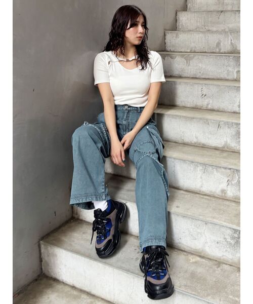 MURUA（ムルーア） tシャツ 半袖 フロントパーツレイヤードトップス