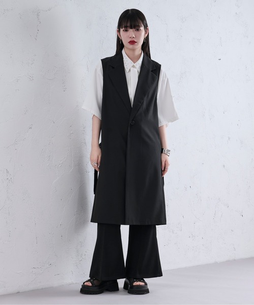 Ellno Loset ベスト ジレ サイドプリーツロングジレ メンズ