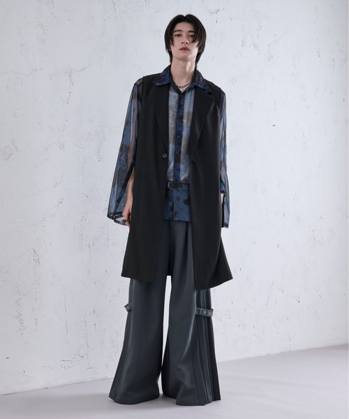 Ellno Loset ベスト ジレ サイドプリーツロングジレ メンズ