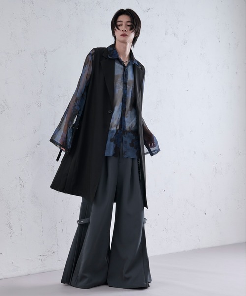 Ellno Loset ベスト ジレ サイドプリーツロングジレ メンズ